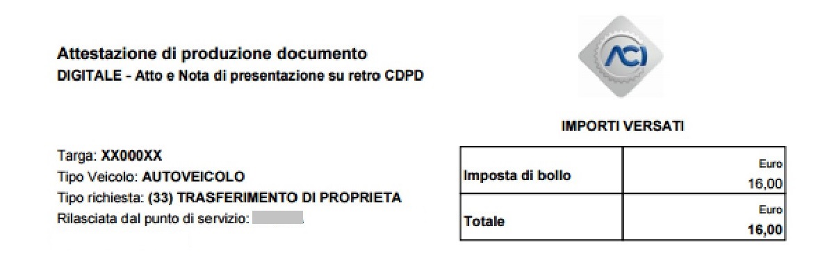 Tassa di trasferimento autoveicolo