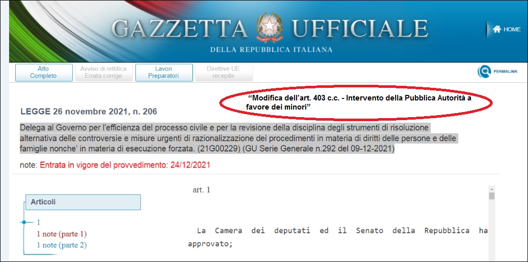 Cambiato l’articolo 403 del Codice Civile