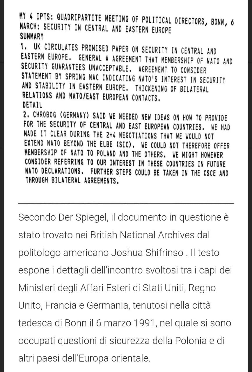 Lo scoop di Der Spiegel sull’impegno Nato di non espandersi a Est si basa su un verbale desecretato